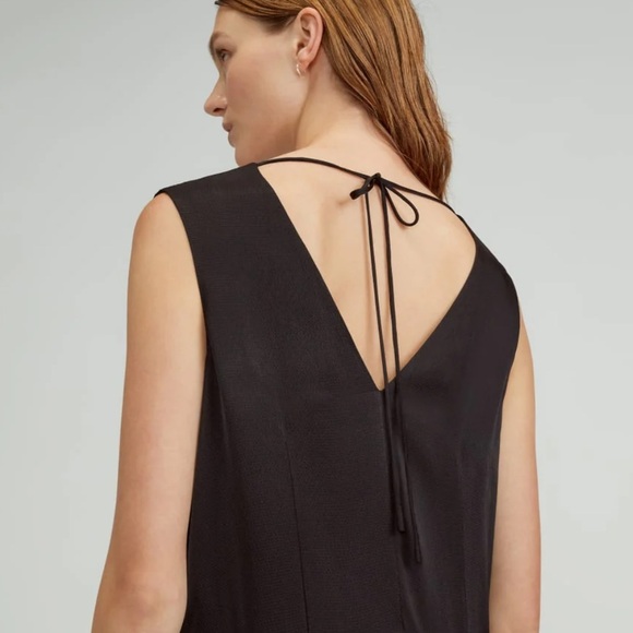 Everlane desss long black silky satin v neck maxi midi slip dress small new - Picture 13 of 15